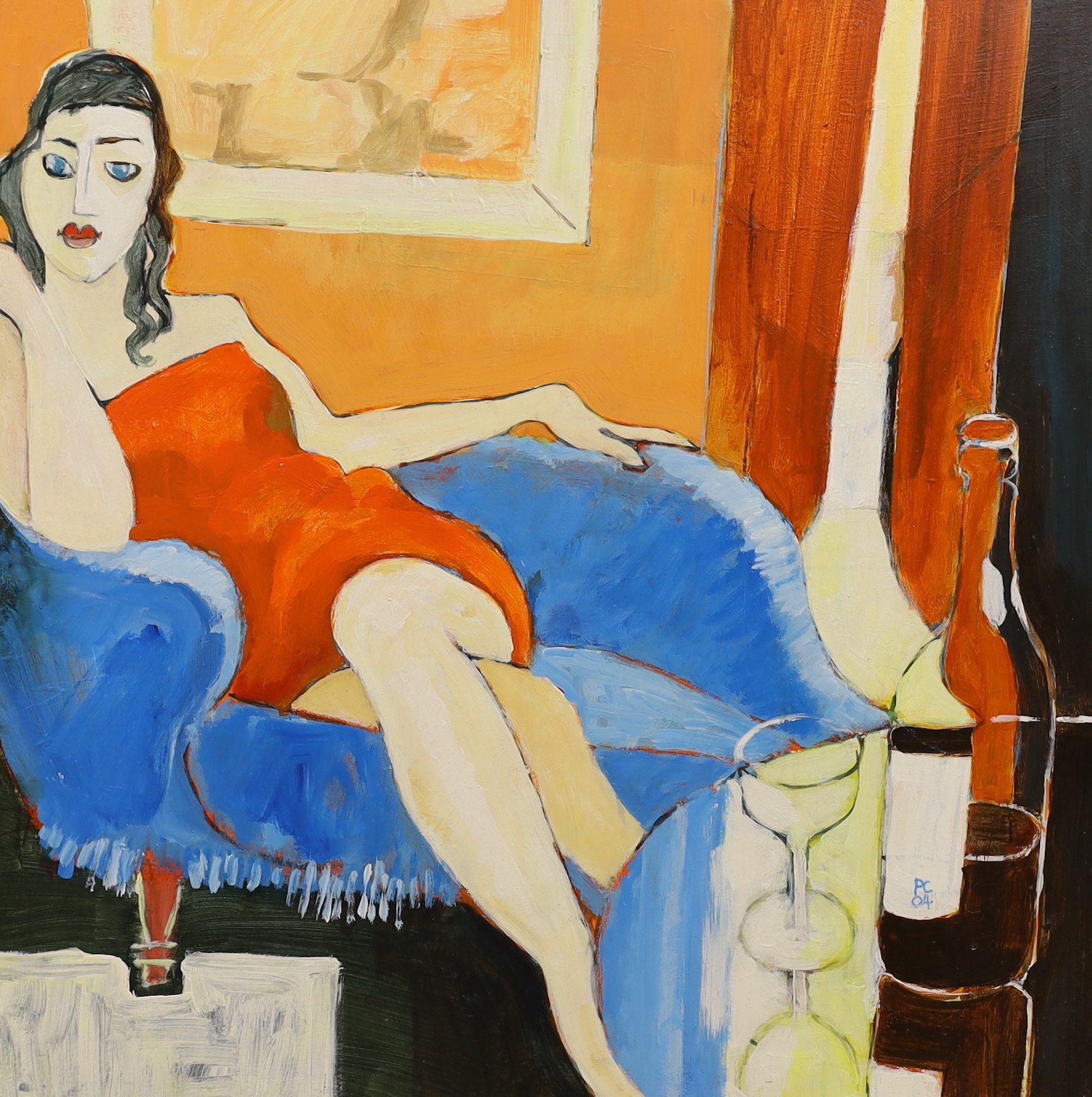 Peter Cheek (Contemporary) oil on board, study of a seated lady, ‘Further than beyond’ initialled and dated 2004, 69 x 69cm